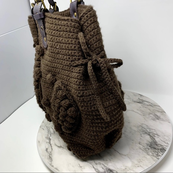 The Sak Pink Label Knitted Brown bobble textured tote bag  grannycore Bohemian - Picture 5 of 16